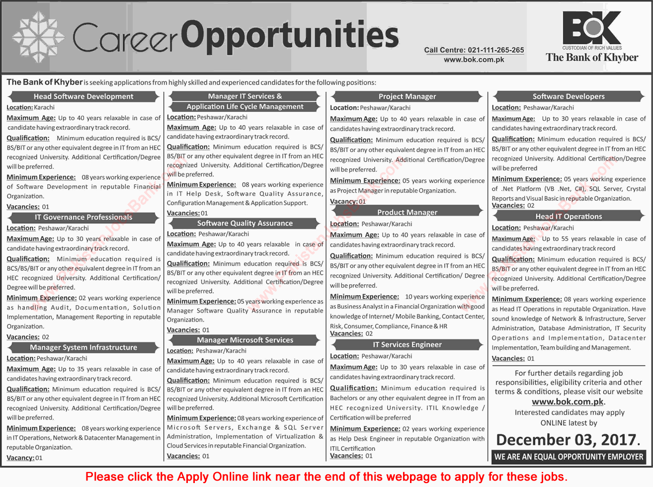 Bank of Khyber Jobs November 2017 December Apply Online Software Developers, Product Managers & Others Latest