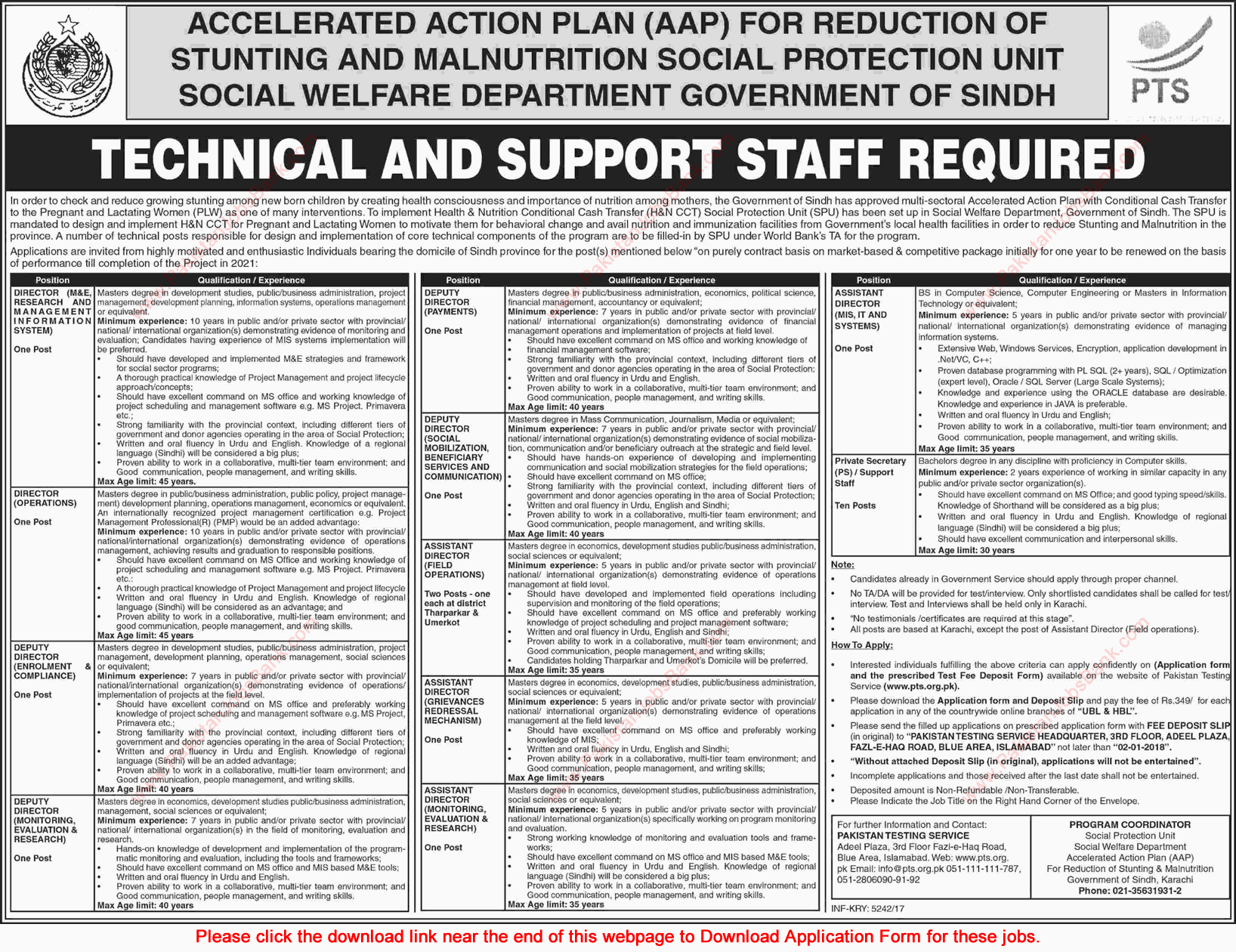 Social Welfare Department Sindh Jobs December 2017 PTS Application Form Private Secretaries & Others Latest