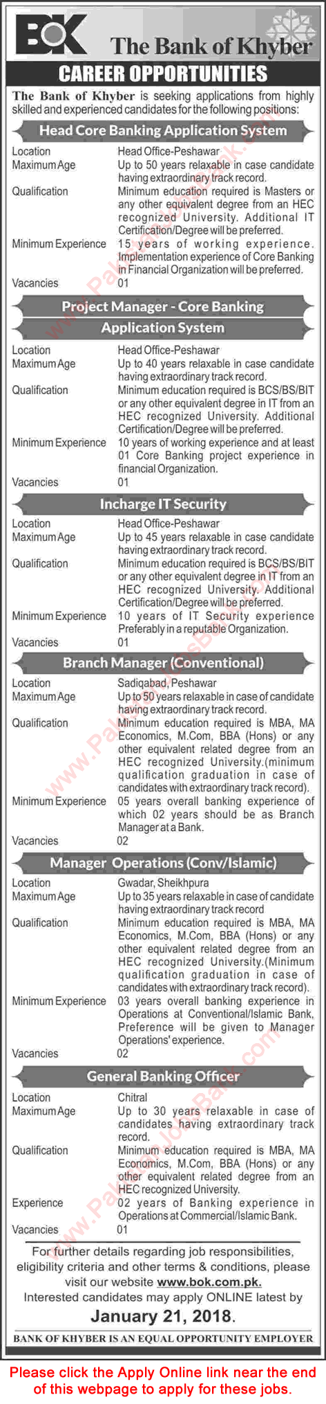 Bank of Khyber Jobs 2018 January Apply Online General Banking Officer, Operations Managers & Others Latest