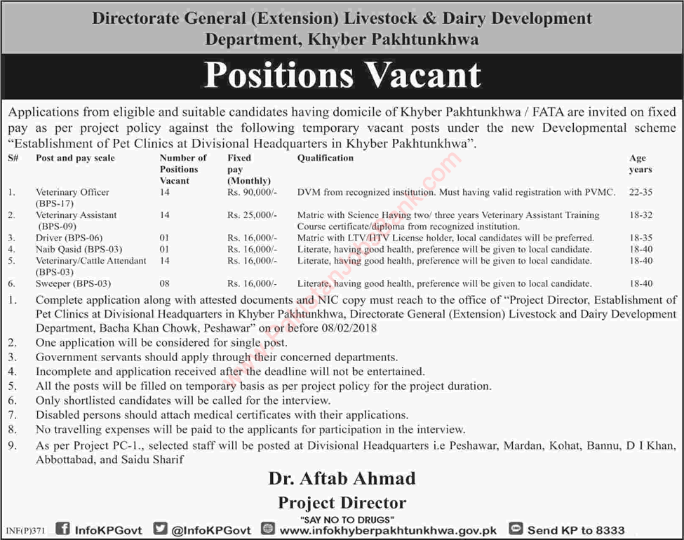 Livestock and Dairy Development Department KPK Jobs 2018 Veterinary Officers / Assistants & Others Latest