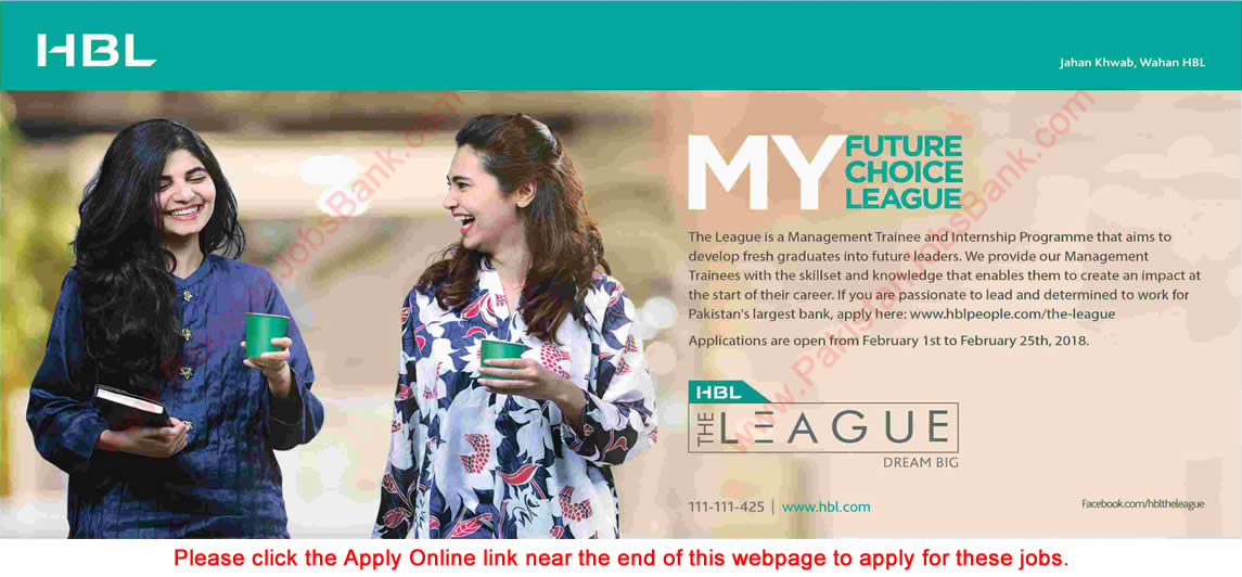 HBL Jobs 2018 January Apply Online Management Trainee & Internship Program Latest / New