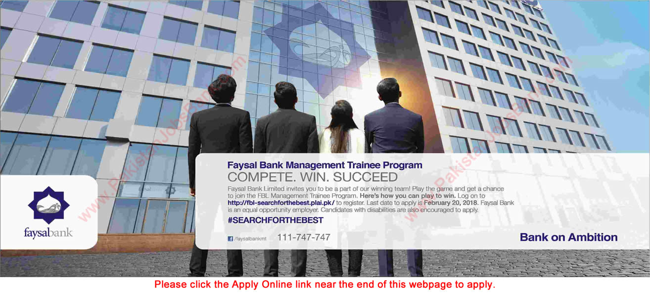 Faysal Bank Jobs 2018 February Management Trainee Program Apply Online Latest Advertisement