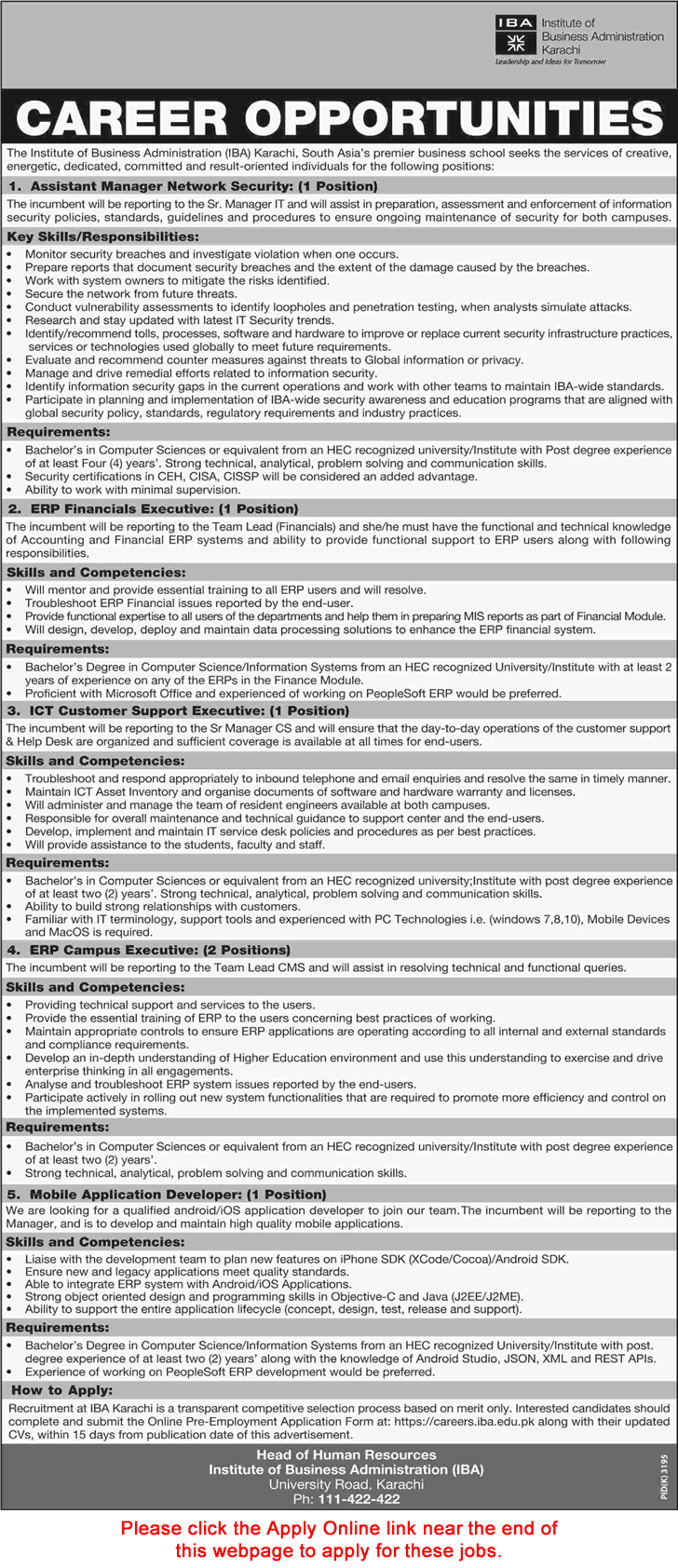 IBA Karachi Jobs 2018 February Apply Online Institute of Business Administration Latest