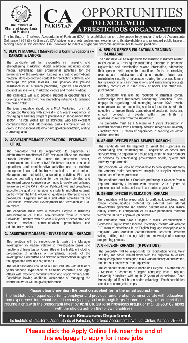 ICAP Pakistan Jobs 2018 March Apply Online Officers & Manager Institute of Chartered Accountant of Pakistan Latest