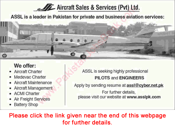 Aircraft Sales and Services Pvt Ltd Pakistan Jobs 2018 April Pilots & Engineers Latest
