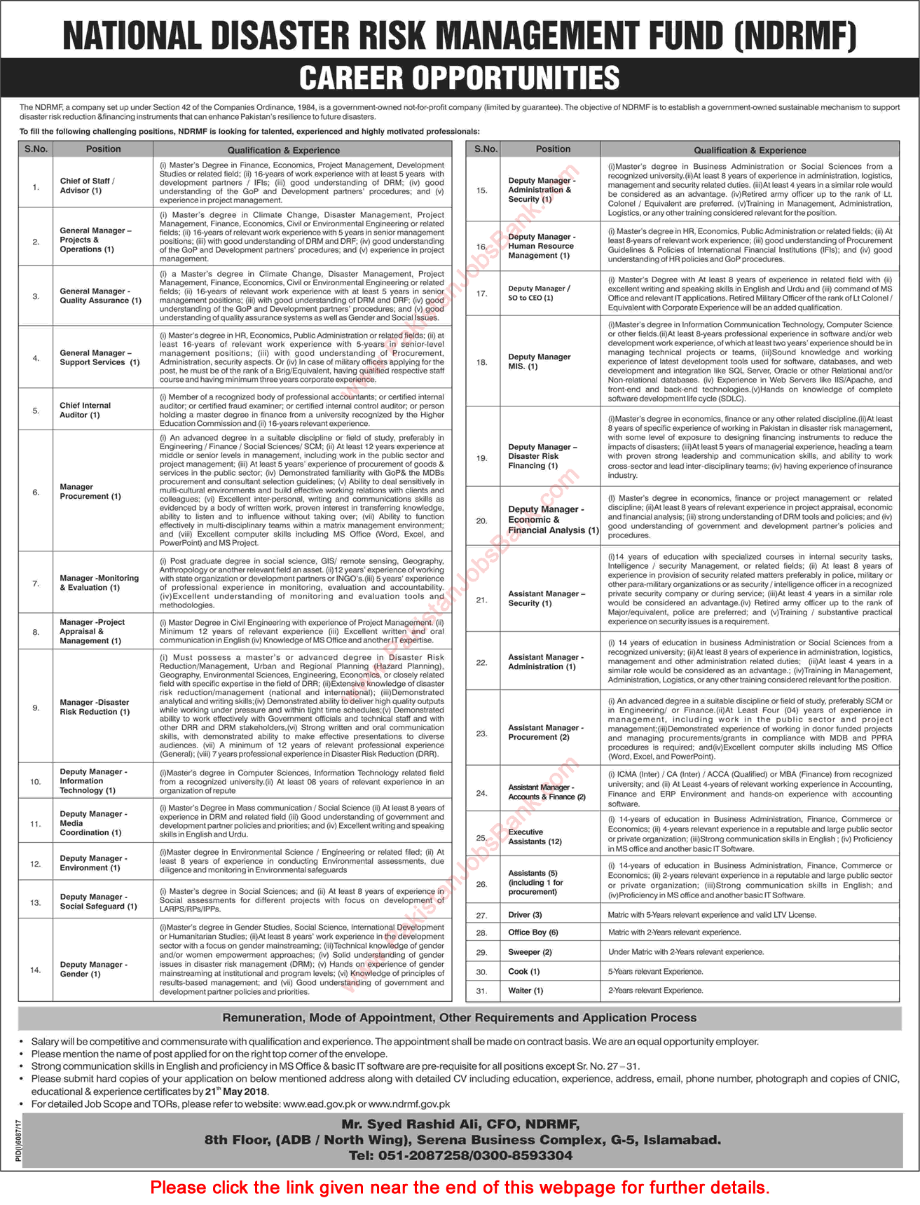 National Disaster Risk Management Fund Jobs 2018 May Executives Assistants, Office Boys & Others NDRMF Latest