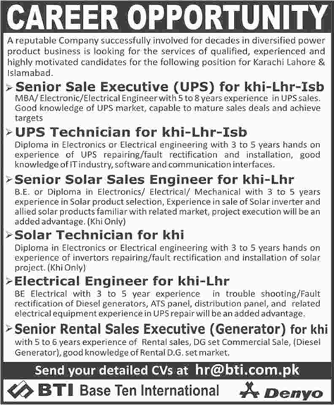 Base Ten International Pakistan Jobs 2018 May Sales Executives, Electrical Engineers & Others Latest