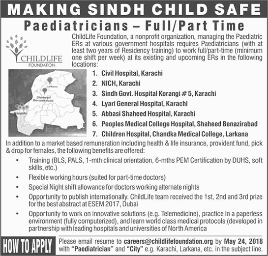 Specialist Doctor Jobs in Childlife Foundation Sindh May 2018 Pediatricians Latest