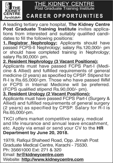 The Kidney Centre Karachi Jobs May 2018 Medical Officers & Registrars Latest