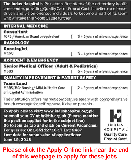 Indus Hospital Karachi Jobs June 2018 Apply Online Medical Officers, Consultant & Others Latest