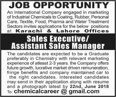 Sales Executive / Manager Jobs in Karachi & Lahore 2018 June Latest