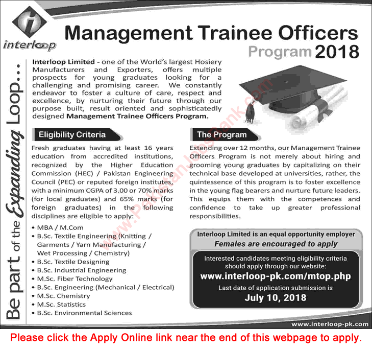 Interloop MTO Program 2018 July Apply Online Management Trainee Officer Jobs Latest