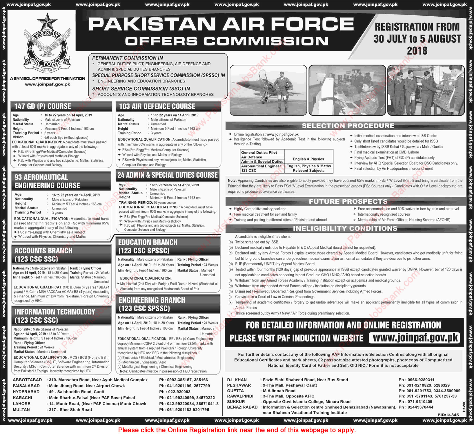 Join Pakistan Air Force July 2018 August Online Registration SPSSC, SSC & Permanent Commission Latest