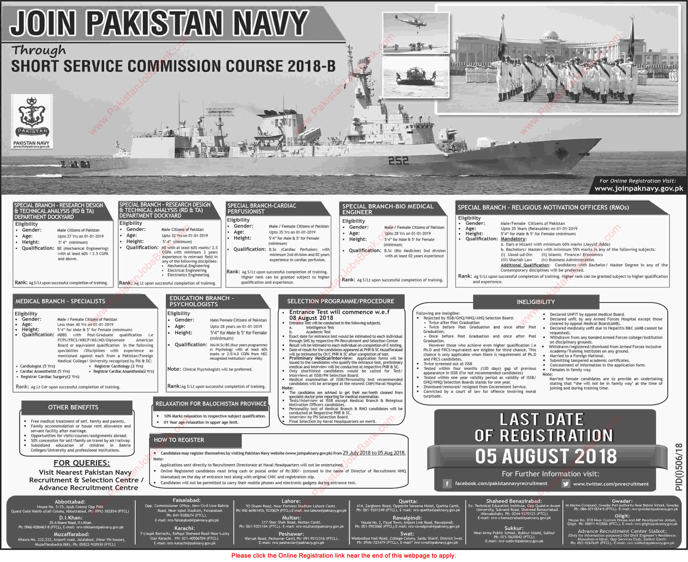Join Pakistan Navy through Short Service Commission Course 2018-B Online Registration Latest / New