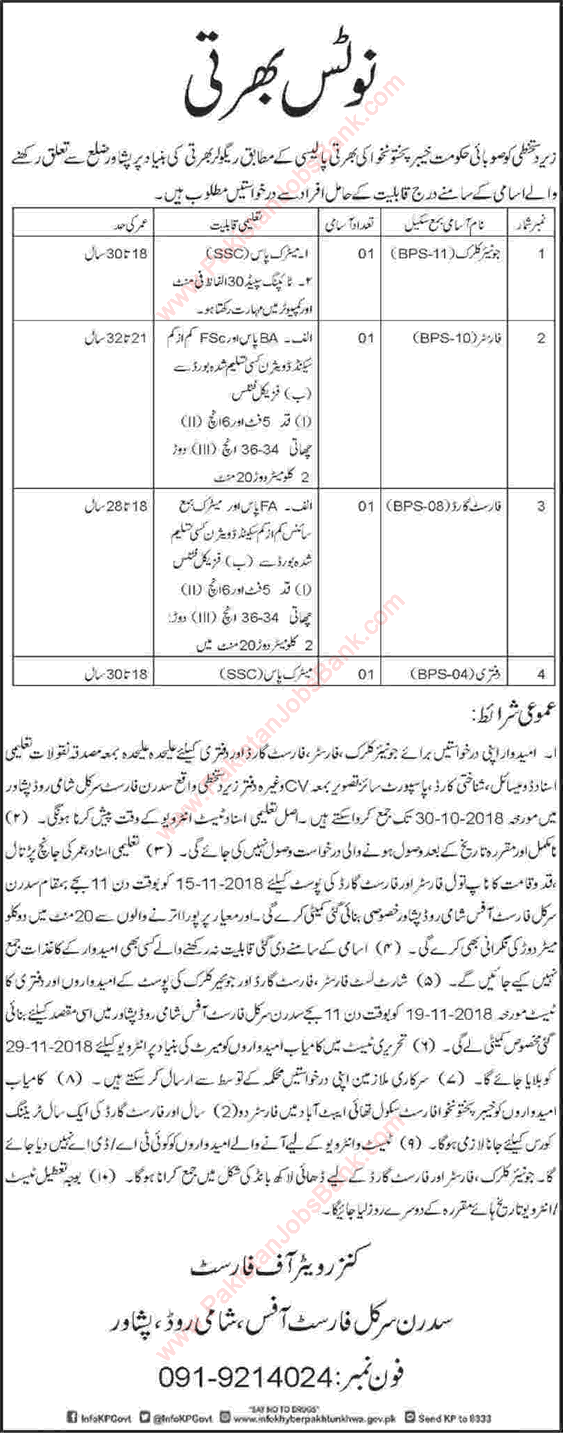 Forest Department Peshawar Jobs 2018 October Latest