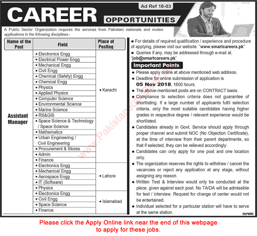 SUPARCO Jobs October 2018 Assistant Managers Apply Online www.smartcareers.pk Latest Advertisement