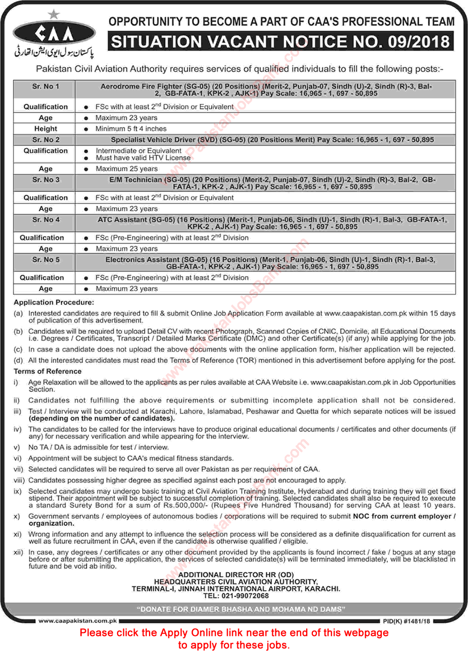 Civil Aviation Authority Jobs October 2018 Apply Online Aerodrome Fire Fighters & Others CAA Latest