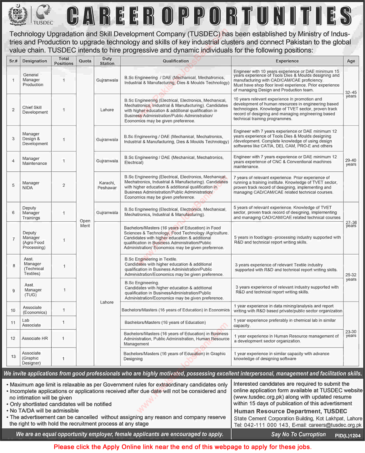 TUSDEC Jobs October 2018 Apply Online Technology Upgradation and Skill Development Company Latest