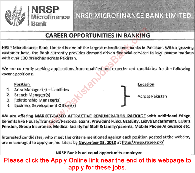 NRSP Microfinance Bank Jobs October 2018 November Apply Online Business Development Officers & Others Latest
