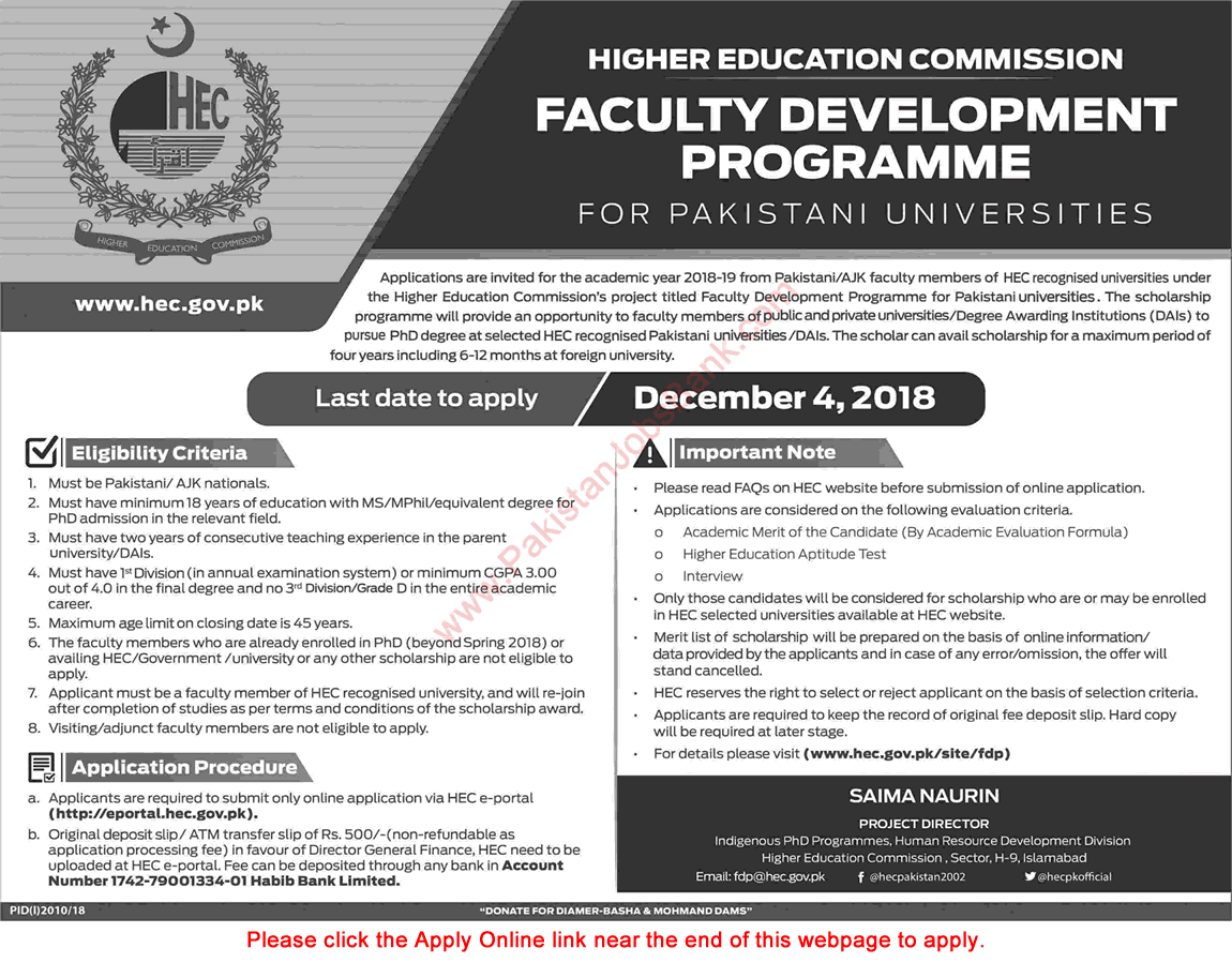 HEC Faculty Development Program 2018 November PhD Scholarships Apply Online Latest