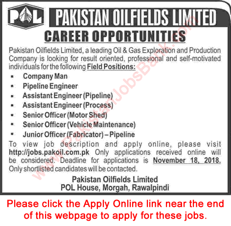 Pakistan Oilfields Limited Jobs November 2018 Apply Online Mechanical Engineers & Others Latest