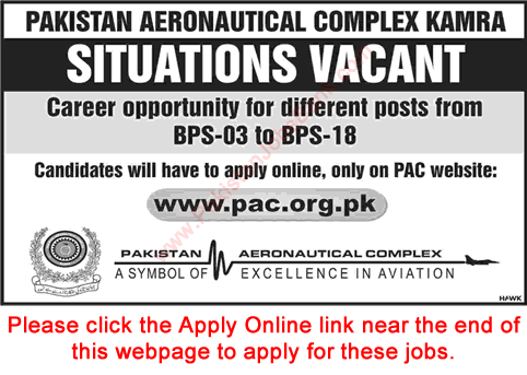 Pakistan Aeronautical Complex Kamra Jobs November 2018 Apply Online PAC Latest Advertisement