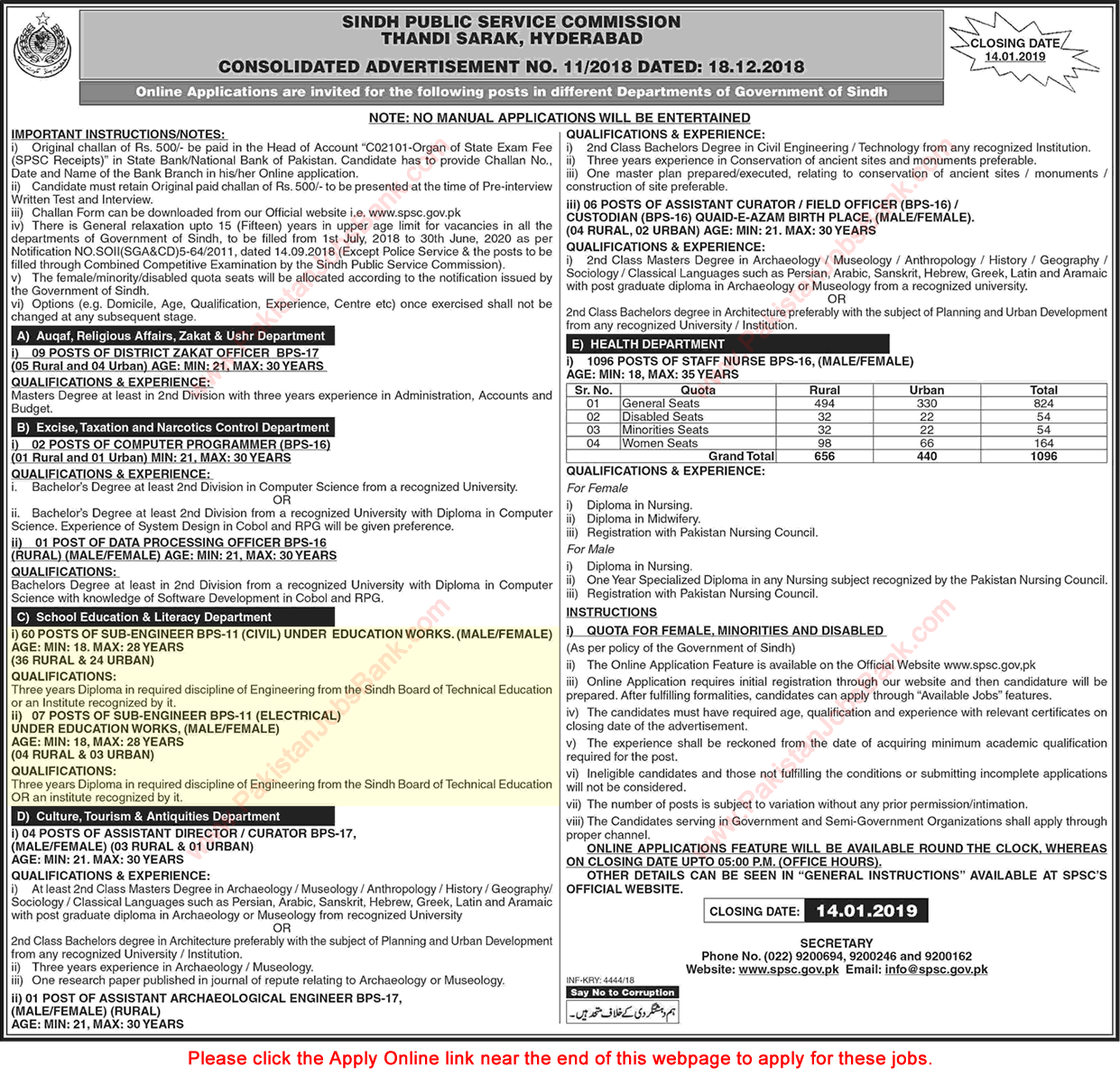 Sub Engineer Jobs in School Education and Literacy Department Sindh 2018 December SPSC Online Apply Latest