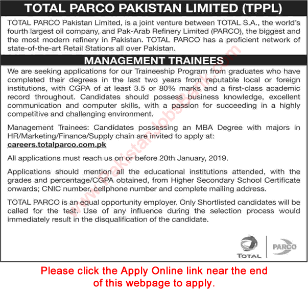 Management Trainee Jobs in Total Parco Pakistan Limited 2019 Apply Online MTO Latest