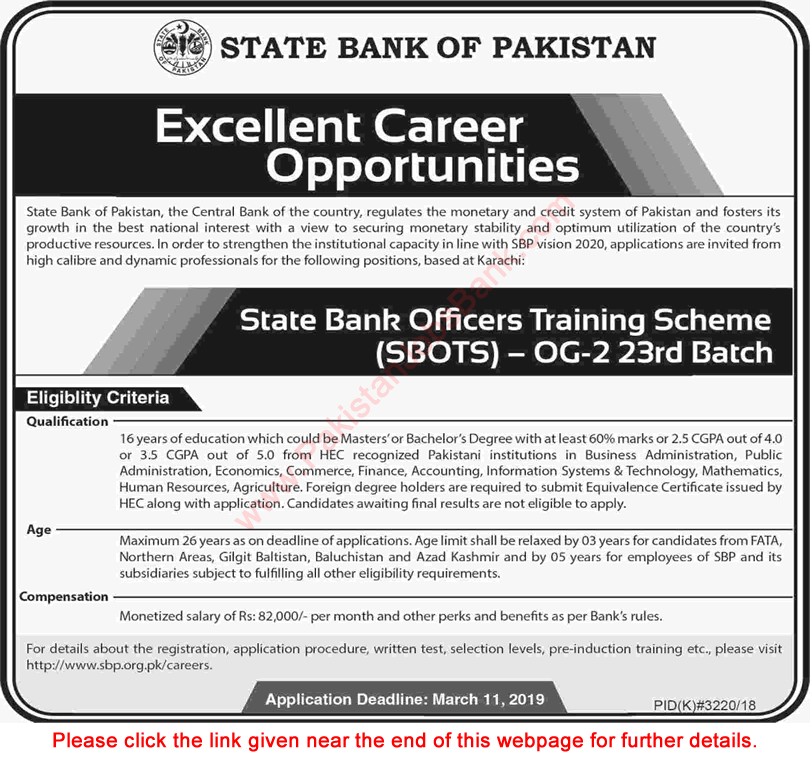 State Bank of Pakistan Jobs 2019 February Apply Online Officers Training Scheme SBOTS Latest