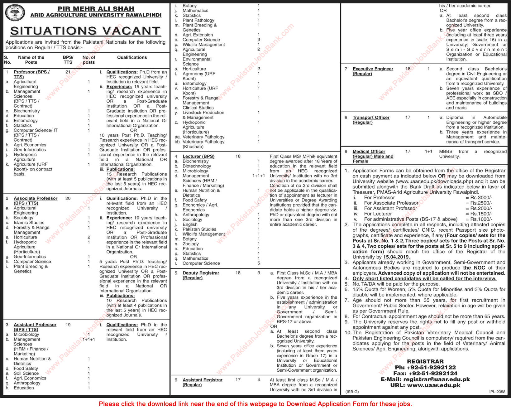 Arid Agriculture University Rawalpindi Jobs 2019 March PMAS UAAR Application Form Latest