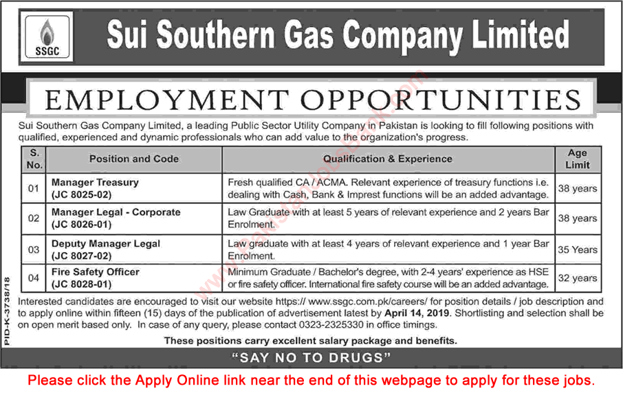 SSGC Jobs 2019 March / April Apply Online Sui Southern Gas Company Limited Latest