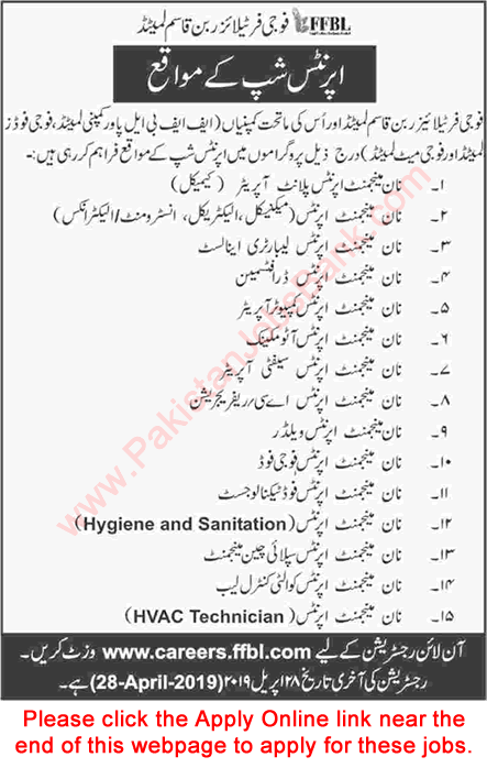 FFBL Apprenticeships 2019 April Apply Online Fauji Fertilizer Bin Qasim Limited Latest