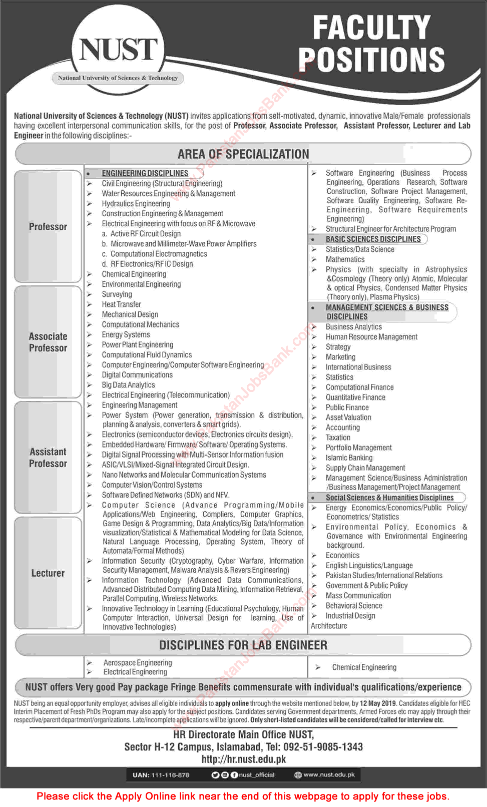 NUST University Islamabad Jobs April 2019 May Apply Online Teaching Faculty & Lab Engineers Latest