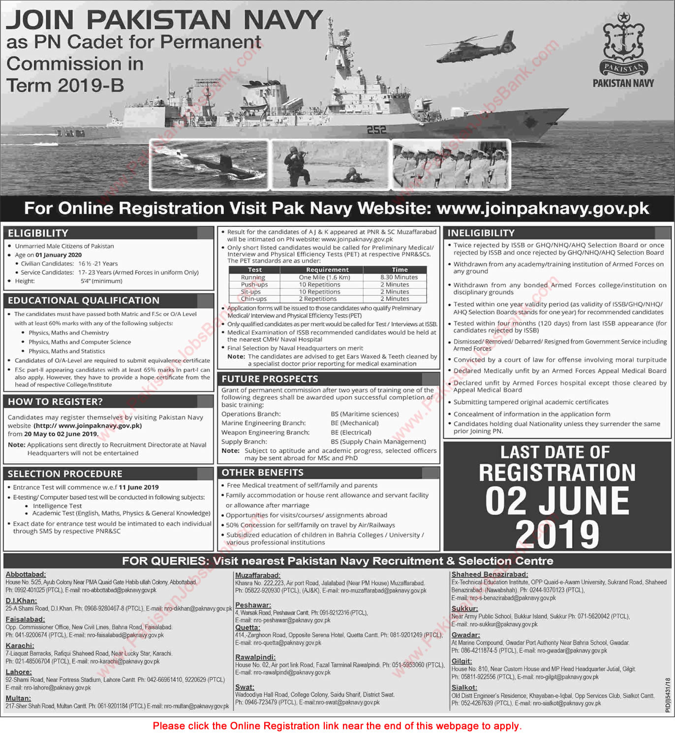 Join Pakistan Navy as PN Cadet 2019 May Online Registration for Permanent Commission in Term 2019-B Latest