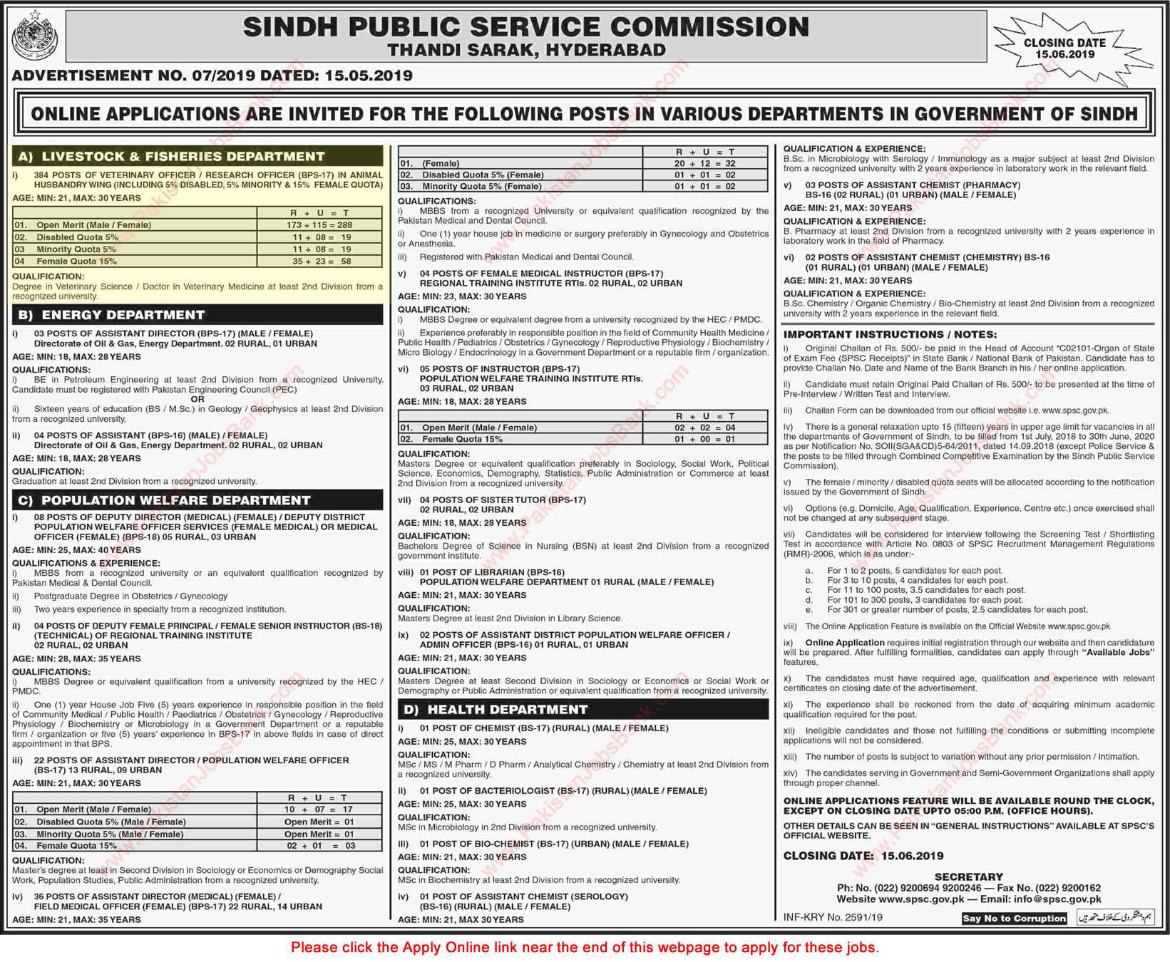 Veterinary / Research Officer Jobs in Livestock and Fisheries Department Sindh 2019 May SPSC Online Apply Latest