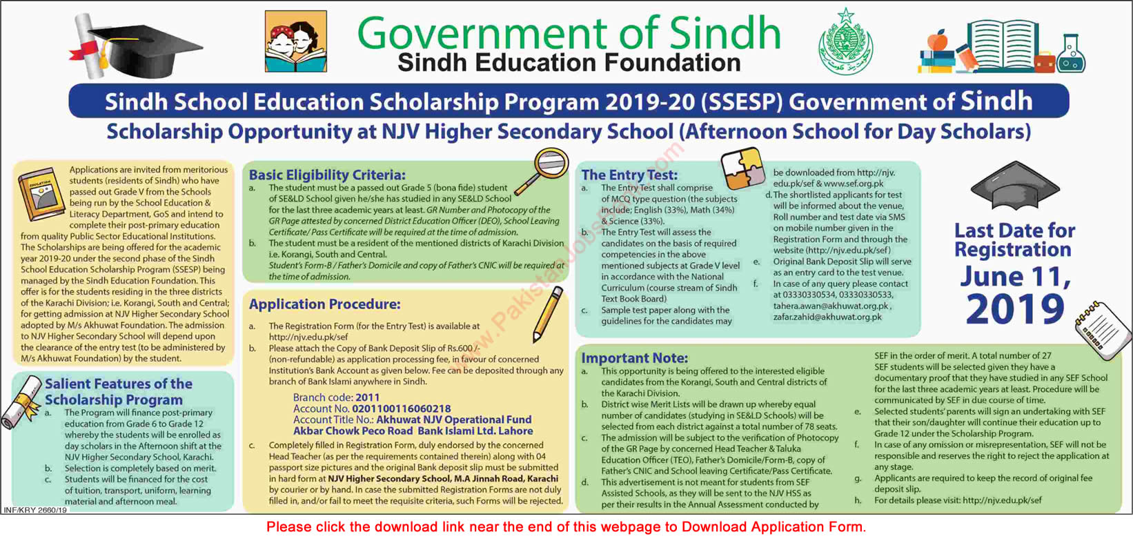 Sindh School Education Scholarship Program 2019-20 Application Form Sindh Education Foundation SSESP Latest