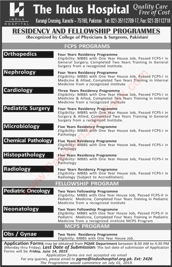 Indus Hospital Jobs May 2019 Residency & Fellowship Programs Latest