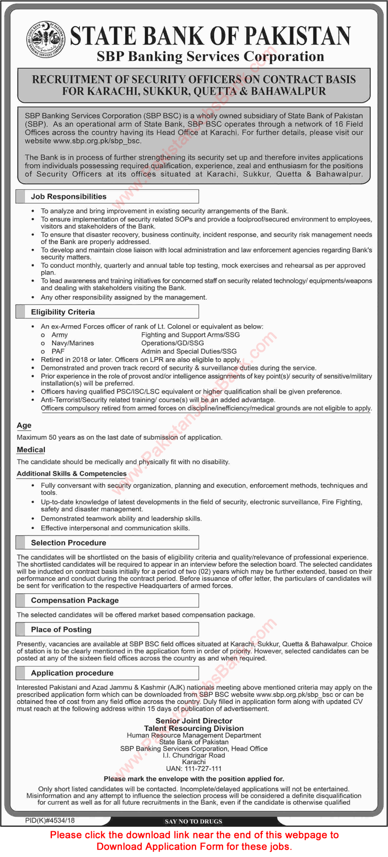 Security Officer Jobs in State Bank of Pakistan June 2019 Application Form Download SBP Latest