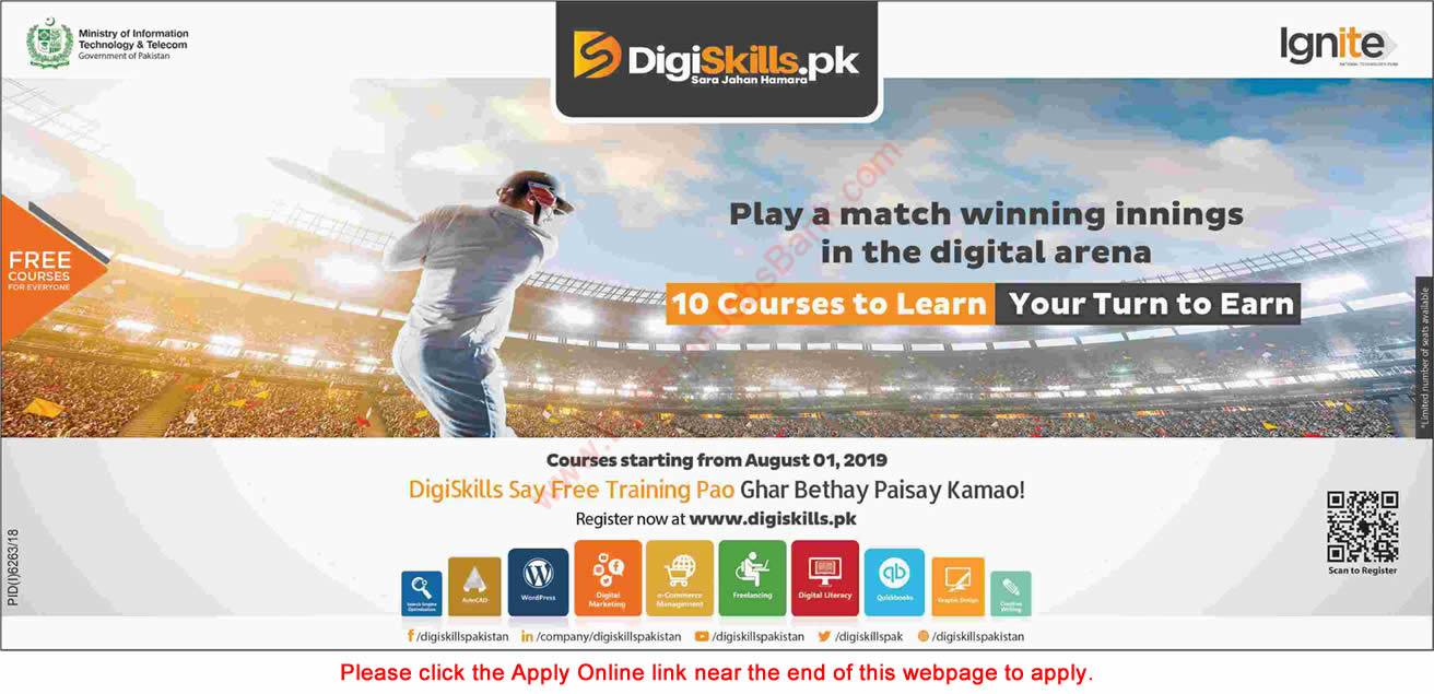 Digiskills Pakistan Free Online Courses July 2019 Apply Online Ministry of Information Technology and Telecom Latest