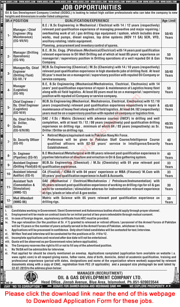 OGDCL Jobs July 2019 Application Form Oil and Gas Development Company Limited Latest