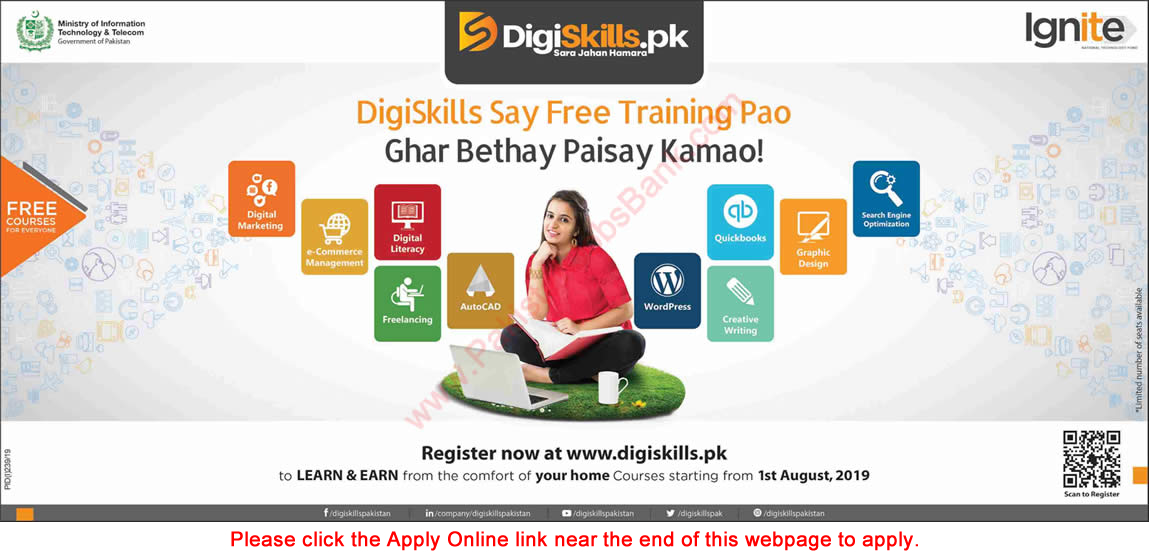 Digiskills Pakistan Free Online Courses July 2019 Apply Online MITT Latest