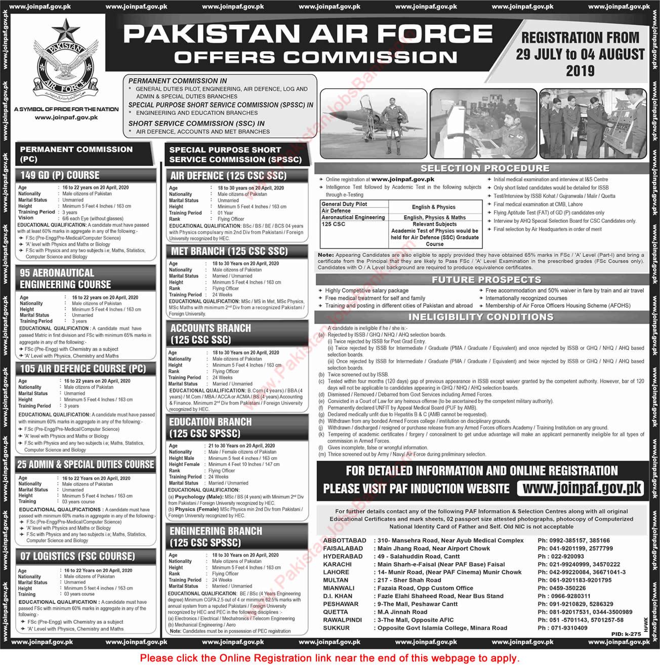 Join Pakistan Air Force July 2019 August Online Registration SPSSC, SSC & Permanent Commission Latest