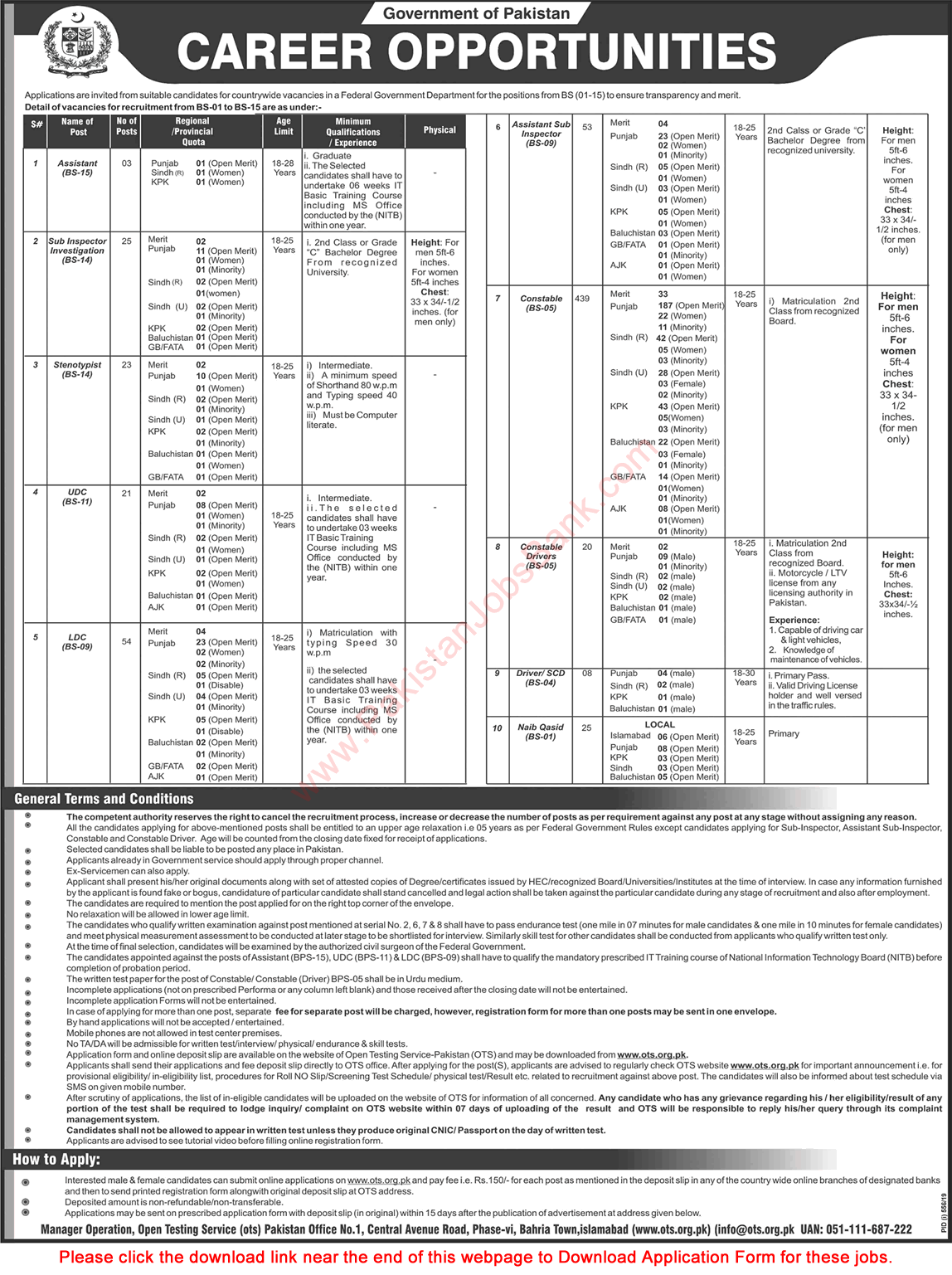 FIA Jobs July 2019 August Constables, ASI, Sub Inspectors & Others OTS Application Form Latest / New