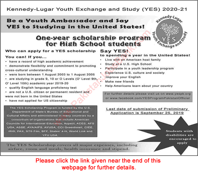 YES Scholarship Program for High School Students 2019 September Youth Exchange and Study Latest