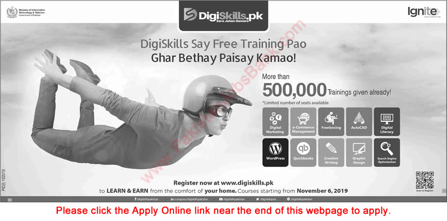 Digiskills Pakistan Free Online Courses October 2019 Apply Online Ministry of Information Technology & Telecom Latest