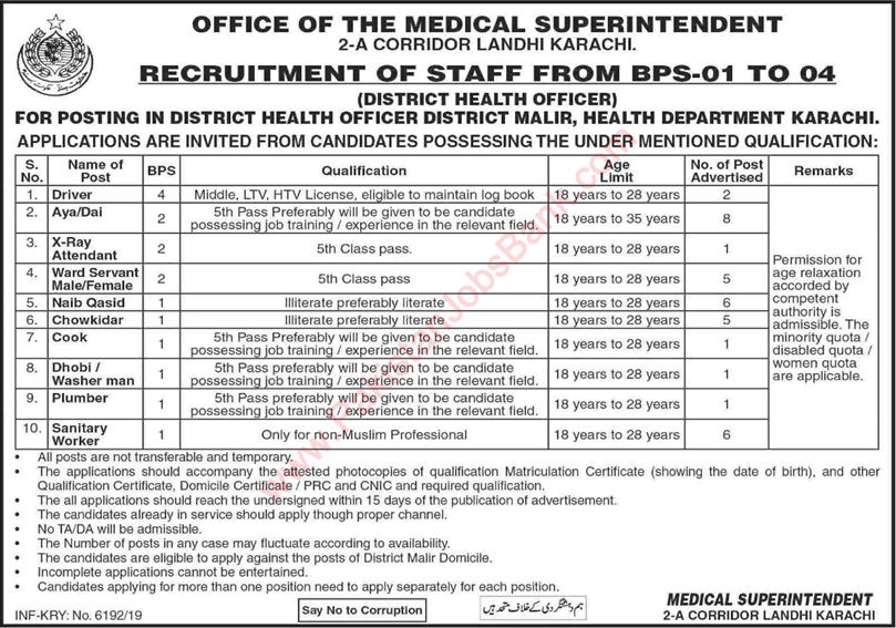 Health Department Karachi Jobs December 2019 Naib Qasid, Ward Servants, Aya & Others Latest