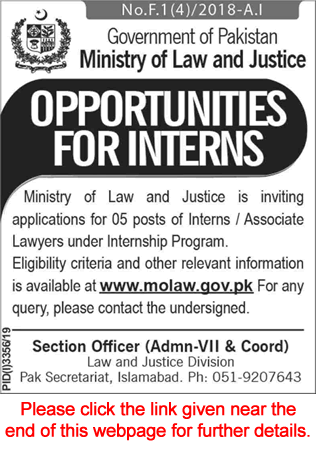 Interns / Associate Lawyer Jobs in Ministry of Law and Justice 2019 December Latest