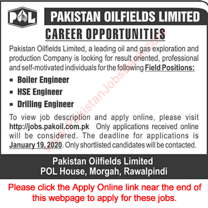 Pakistan Oilfields Limited Jobs 2020 January Apply Online Boiler, HSE & Drilling Engineers POL Latest