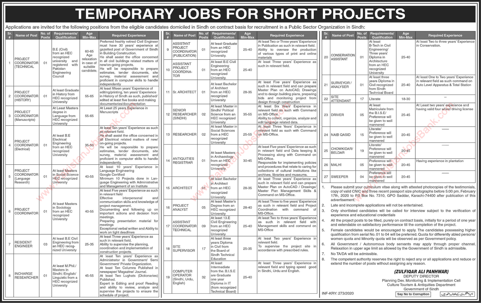 Culture Tourism and Antiquities Department Sindh Jobs 2020 January Computer Operators, Project Coordinators & Others Latest