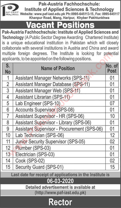 PAF IAST KPK Jobs 2020 February Assistant Managers, Supervisors & Others Latest